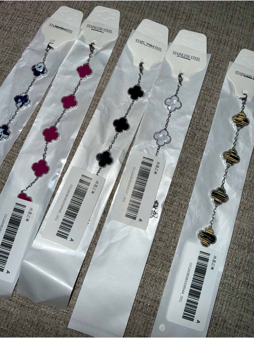 Women's Clover Link Bracelet - Black, White, Pink, Blue, Yellow